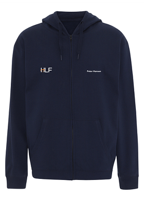 Cotton Hood Zip Sweat med HLF logo og navn på front